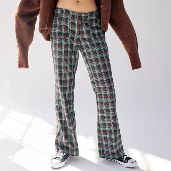 Urban Outfitters Jenny Low Rise Flare Pant; Viridian, Maroon, Sea Foam Plaid - Picture 6 of 6